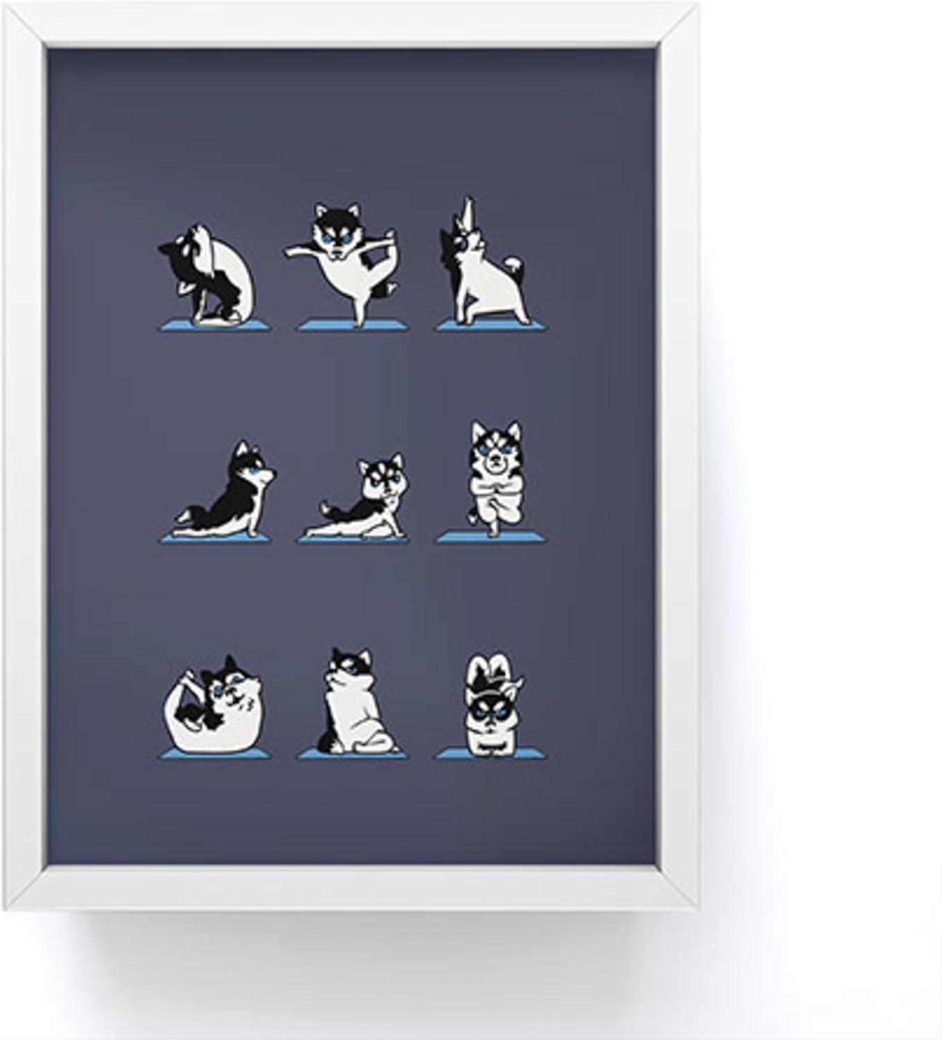 imageSociety6 Husky Yoga Framed Mini Art Print Wall Decor by Huebucket Framed SmallScale Work of Art with GalleryQuality Ink 3 x 4 White FrameWhite Frame