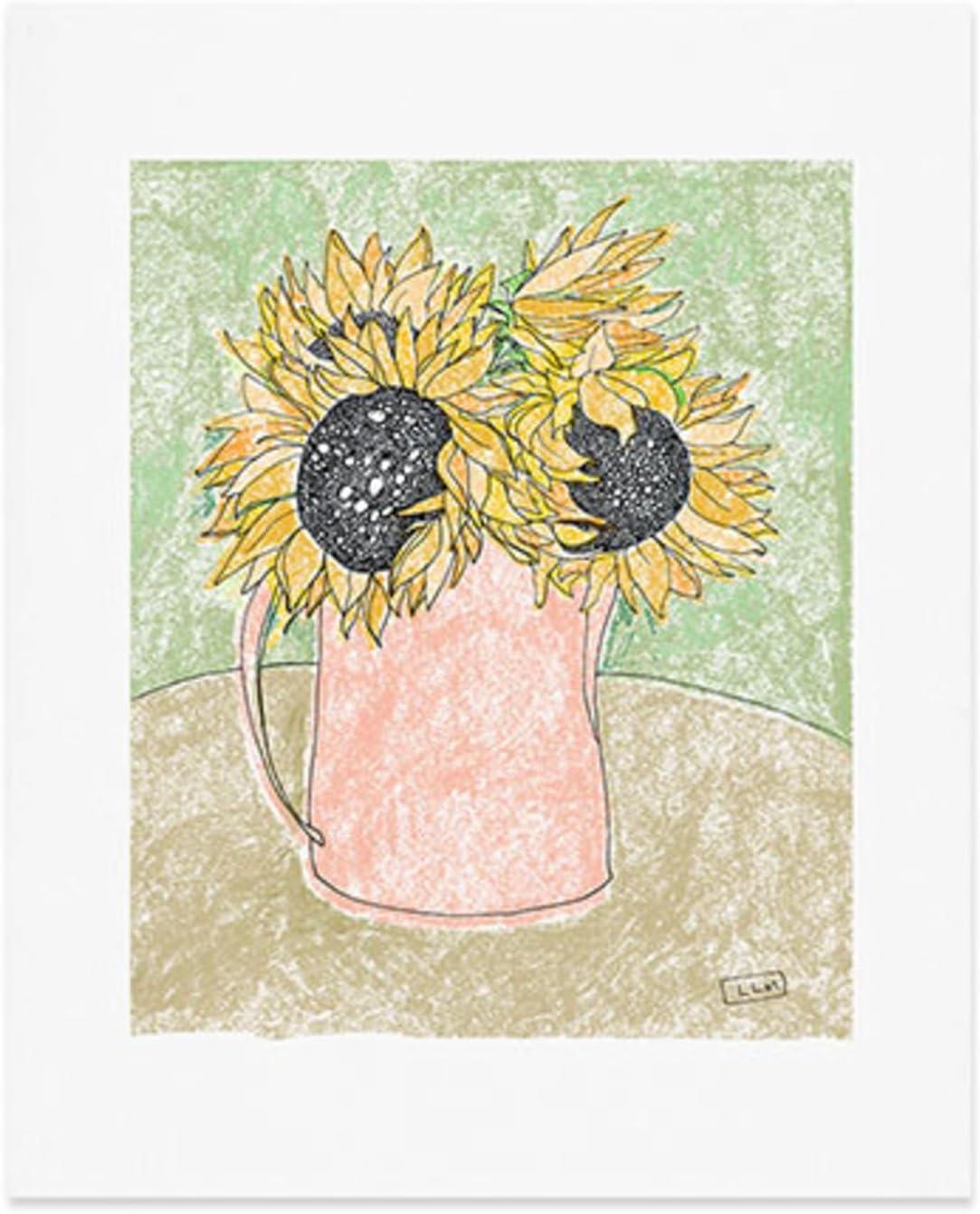 imageSociety6 Nautical Striped Vase of Flowers Art Print Wall Decor by Lara Lee Meintjes Custom Trimmed Modern Wall Art Prints for Framing 18 x 24Fall Sunflower Bouquet in Pitcher Offset