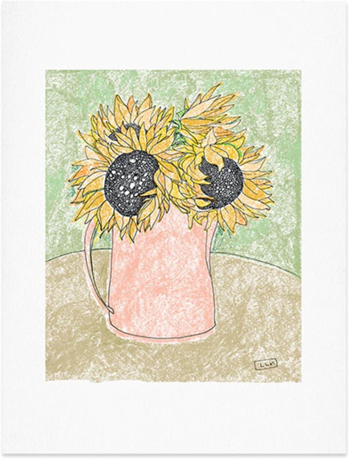 imageSociety6 Nautical Striped Vase of Flowers Art Print Wall Decor by Lara Lee Meintjes Custom Trimmed Modern Wall Art Prints for Framing 18 x 24Fall Sunflower Bouquet in Pitcher Offset