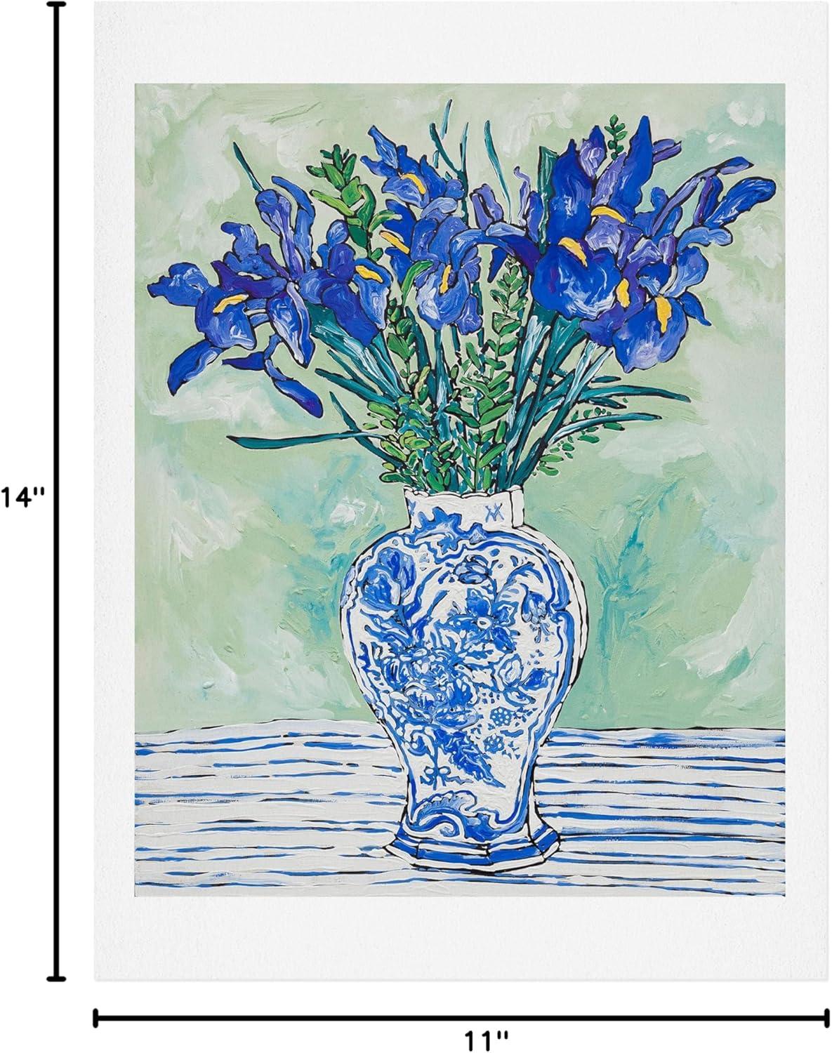 imageSociety6 Nautical Striped Vase of Flowers Art Print Wall Decor by Lara Lee Meintjes Custom Trimmed Modern Wall Art Prints for Framing 18 x 24Iris Bouquet in Chinoiserie Vase