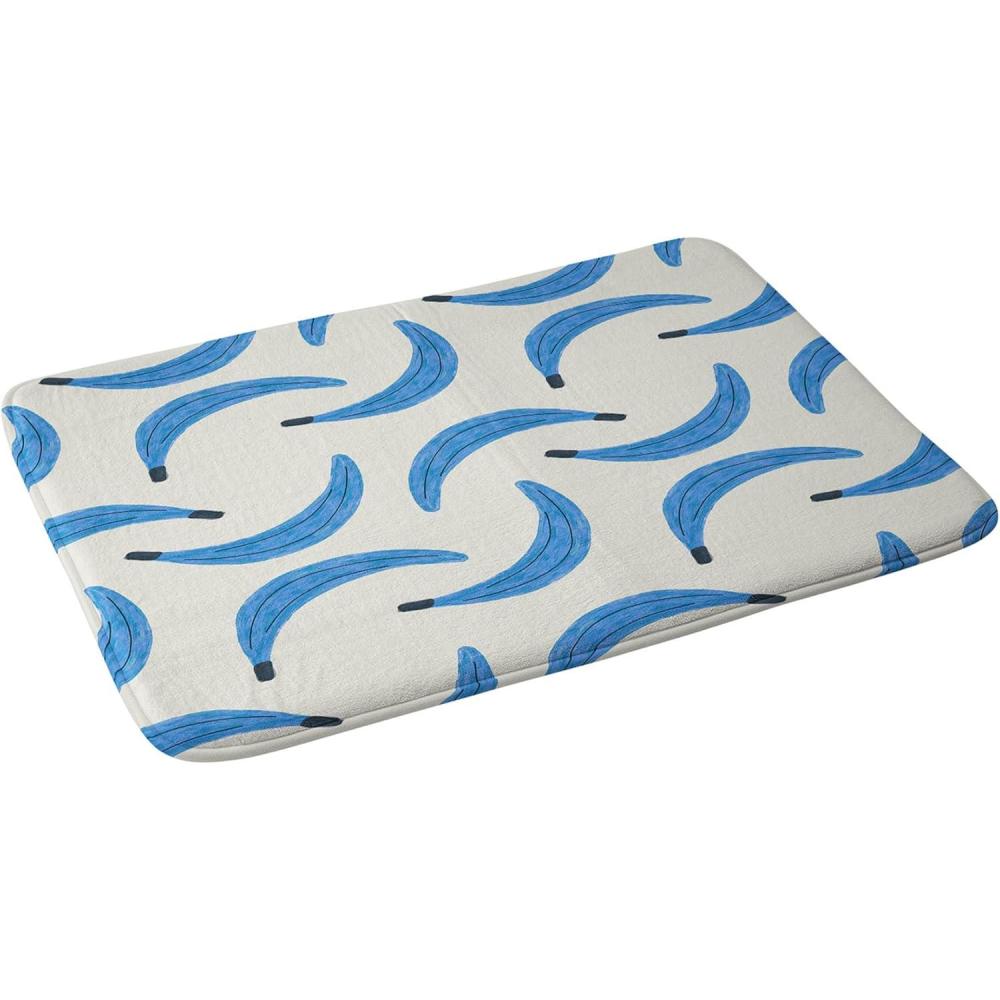 imageSociety6 Bath Mat  Bathroom Decor by Alisa Galitsyna  NonSlip Memory Foam Bathroom Rugs Soft Microfiber Machine Washable 21 x 34 Lazy Summer Pattern 2Blue Bananas