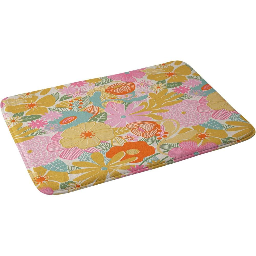 imageSociety6 Bath Mat  Bathroom Decor by Megan Galante  NonSlip Memory Foam Bathroom Rugs Soft Microfiber Machine Washable 21 x 34 Arancia60s Retro Floral