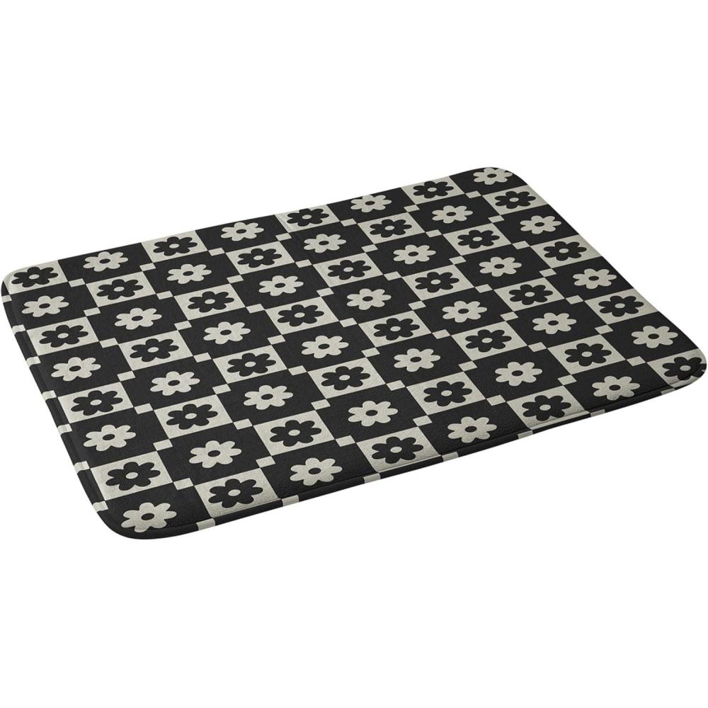 imageSociety6 Bath Mat  Bathroom Decor by Megan Galante  NonSlip Memory Foam Bathroom Rugs Soft Microfiber Machine Washable 21 x 34 AranciaCheckered Daisy Black Ink