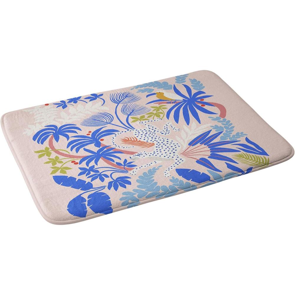 imageSociety6 Bath Mat  Bathroom Decor by Megan Galante  NonSlip Memory Foam Bathroom Rugs Soft Microfiber Machine Washable 21 x 34 AranciaRainforest Leopard