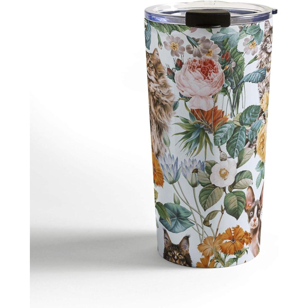 imageSociety6 Burcu Korkmazyurek Birds and Snakes Travel Mug 20oz Birds and SnakesCat and Floral Pattern III
