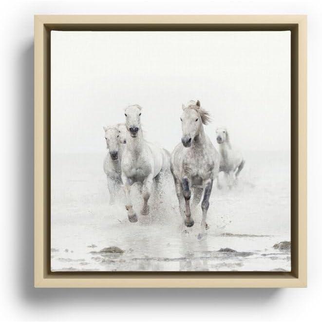 imageSociety6 Camargue White Horses Running In Water  Nature Photography Canvas Print  Modern Wall Art by Eye Poetry Photography  Framed Canvas GalleryQuality Canvas with FadeResistant Ink 20 X 20 BlackMaple