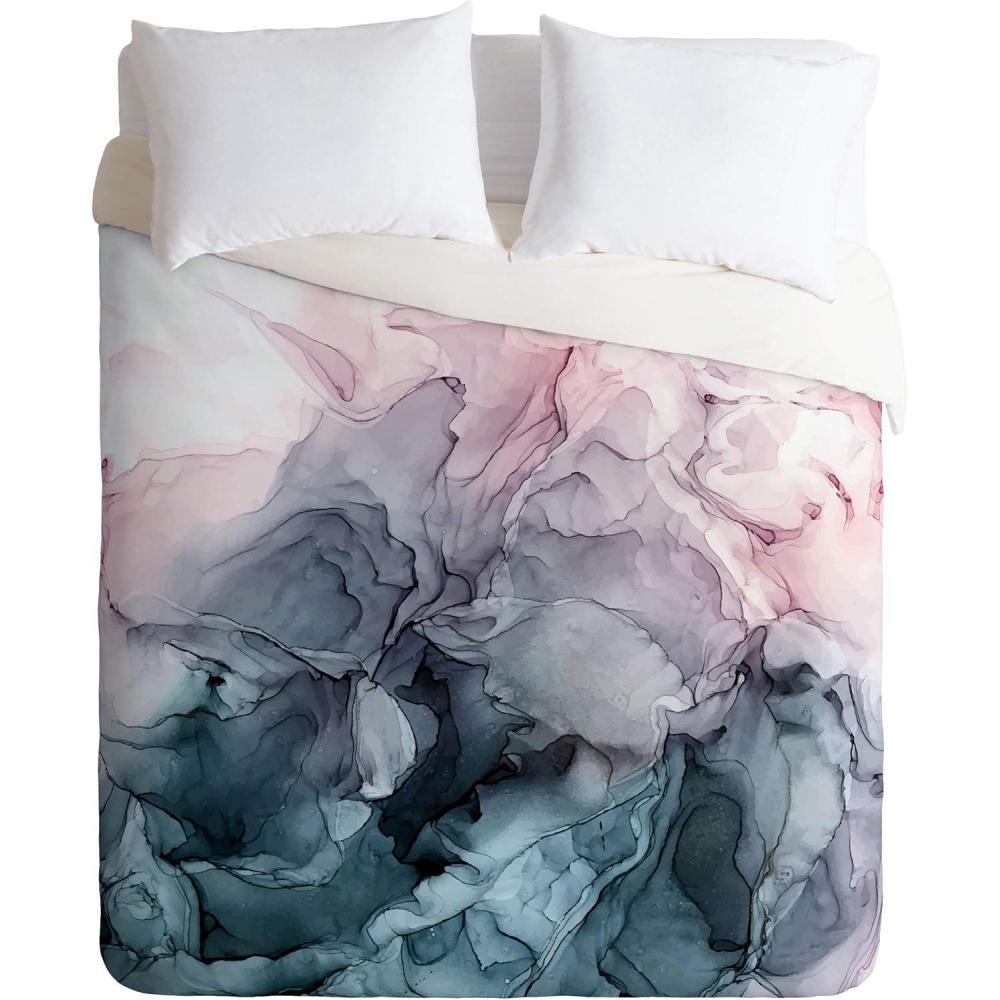 imageSociety6 Elizabeth Karlson Blush and Paynes Grey Flowing Abstract Painting Duvet Cover Set with Pillowcases King Agave GeometricsAgave Geometrics