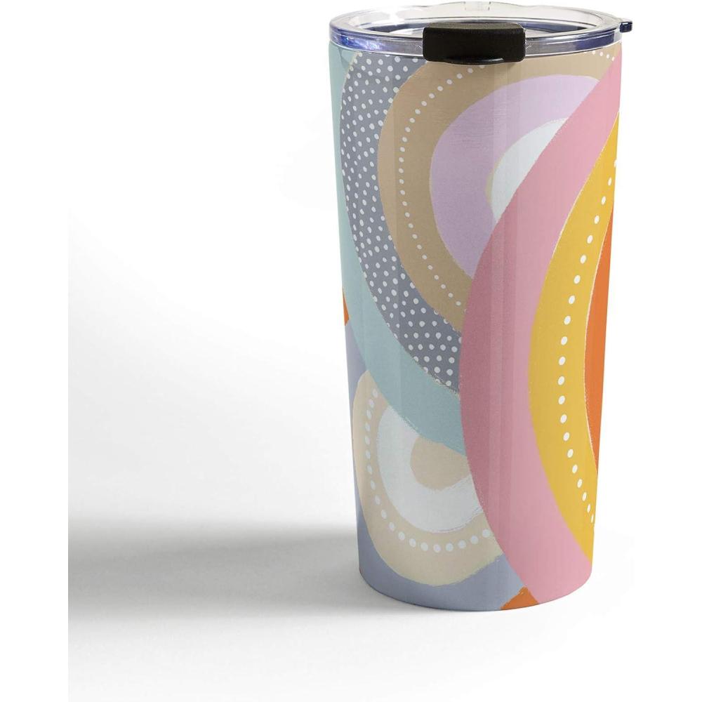 imageSociety6 Emanuela Carratoni 70s Floral Theme Travel Mug 20oz 70s Floral ThemeRainbows and Polka Dots