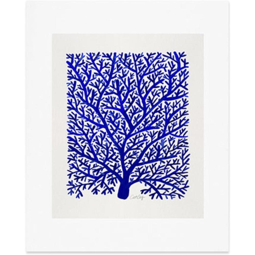 imageSociety6 Herringbone Coral Art Print  Wall Decor by Cat Coquillette  Custom Trimmed Modern Wall Art Prints for Framing 8 x 10Fan Coral Navy