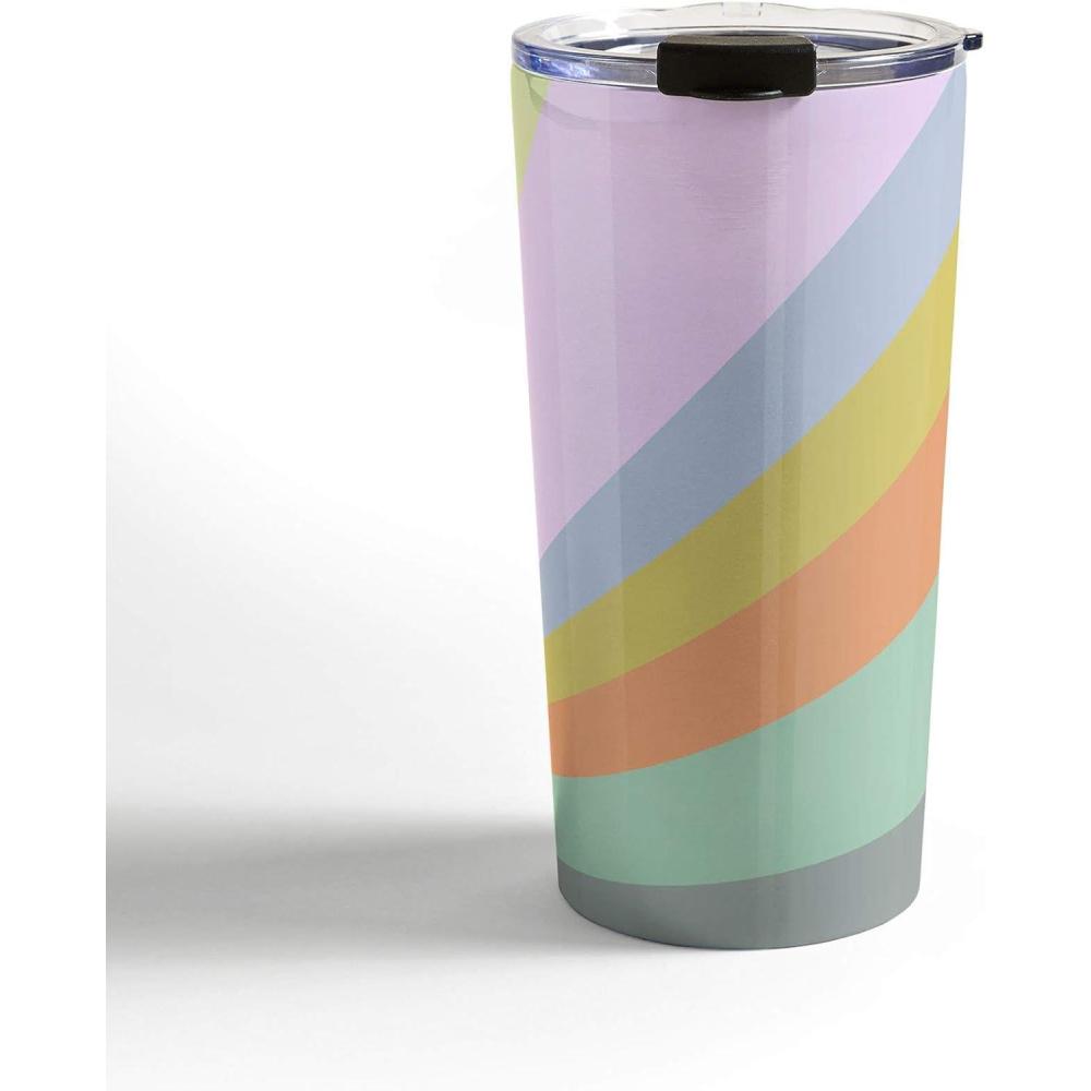 imageSociety6 June Journal Abstract Organic Stripes Travel Mug 20oz Abstract Organic StripesPastel Rainbow Sunburst