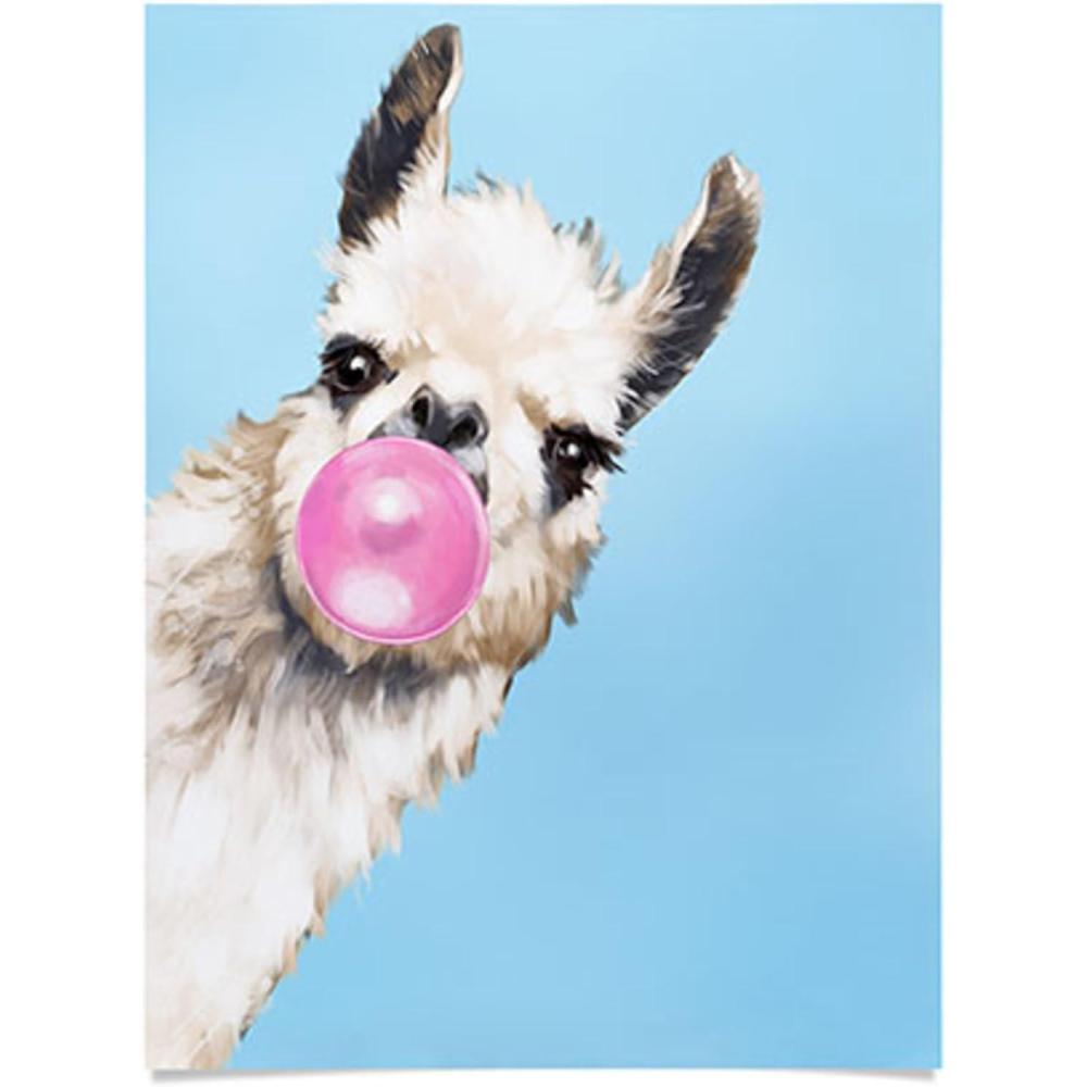 imageSociety6 Llama Waves in Pink Wall Art  Wall Decor by Big Nose Work  Smooth Gloss Paper 18 x 24Bubble Gum Sneaky Llama Blue