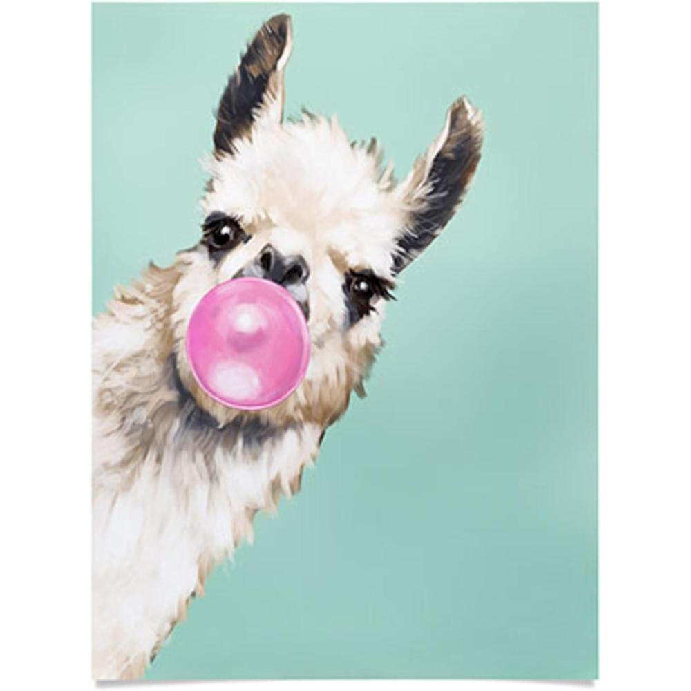 imageSociety6 Llama Waves in Pink Wall Art  Wall Decor by Big Nose Work  Smooth Gloss Paper 18 x 24Bubblegum Llama in Green