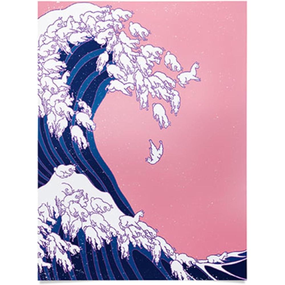 imageSociety6 Llama Waves in Pink Wall Art  Wall Decor by Big Nose Work  Smooth Gloss Paper 18 x 24Llama Waves in Pink