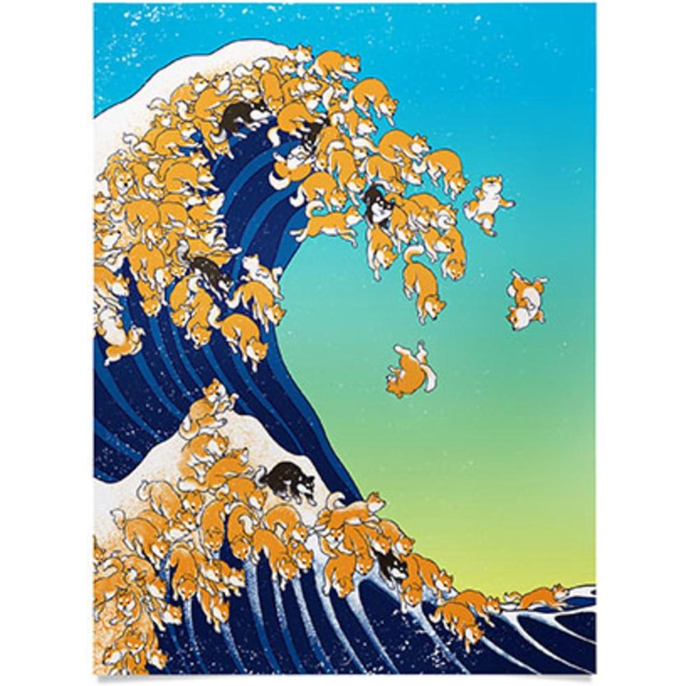 imageSociety6 Llama Waves in Pink Wall Art  Wall Decor by Big Nose Work  Smooth Gloss Paper 18 x 24Shiba Inu Waves