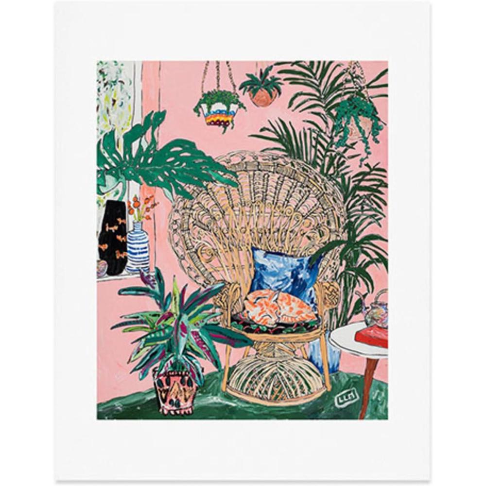 imageSociety6 Nautical Striped Vase of Flowers Art Print  Wall Decor by Lara Lee Meintjes  Custom Trimmed Modern Wall Art Prints for Framing 18 x 24California Poppy and Wildflower Bouquet