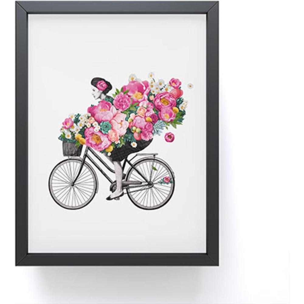 imageSociety6 Octopus Rainbow Framed Mini Art Print  Wall Decor by Laura Graves  Framed Small  Scale Work of Art with Gallery  Quality Ink 3 x 4 Light Maple FrameFloral Bicycle