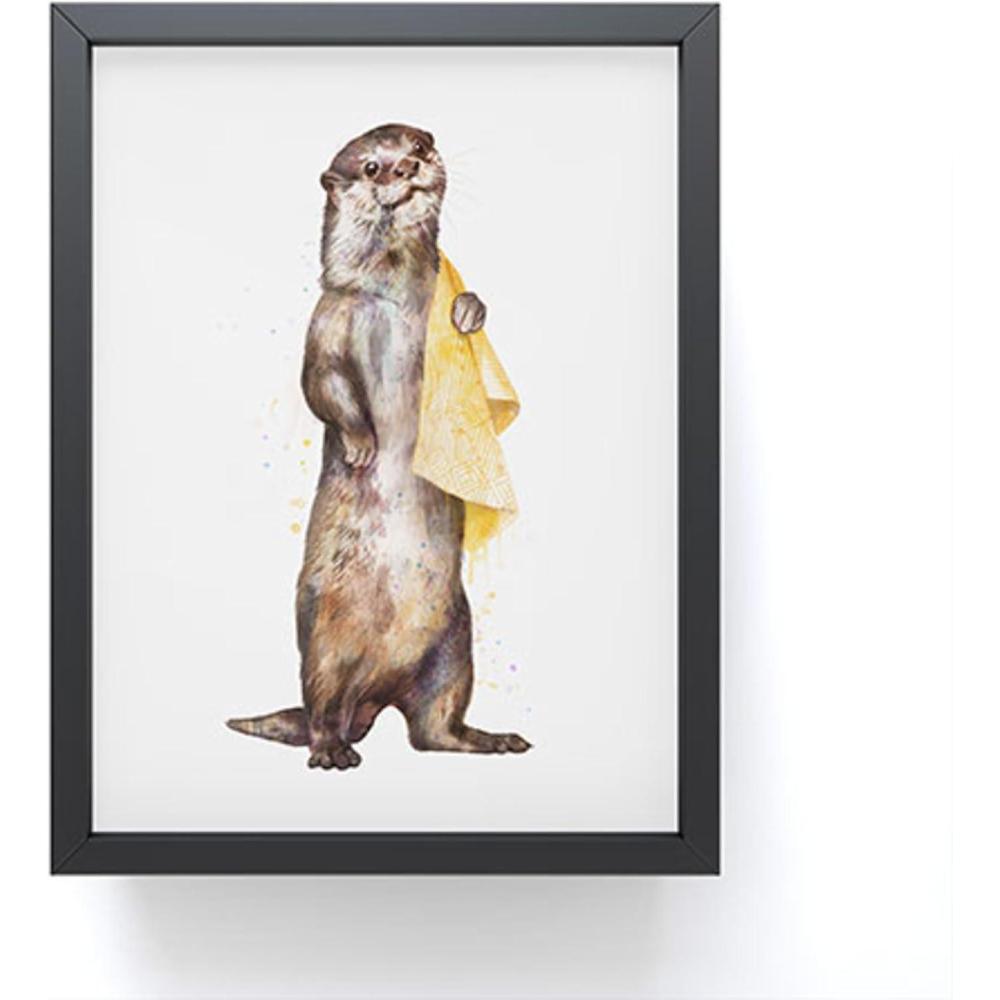 imageSociety6 Octopus Rainbow Framed Mini Art Print  Wall Decor by Laura Graves  Framed Small  Scale Work of Art with Gallery  Quality Ink 3 x 4 Light Maple FrameOtter Bath Time