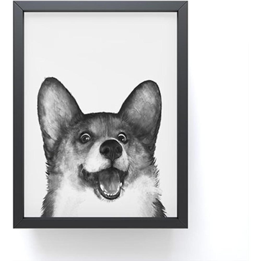 imageSociety6 Octopus Rainbow Framed Mini Art Print  Wall Decor by Laura Graves  Framed Small  Scale Work of Art with Gallery  Quality Ink 3 x 4 Light Maple FrameCorgi On White