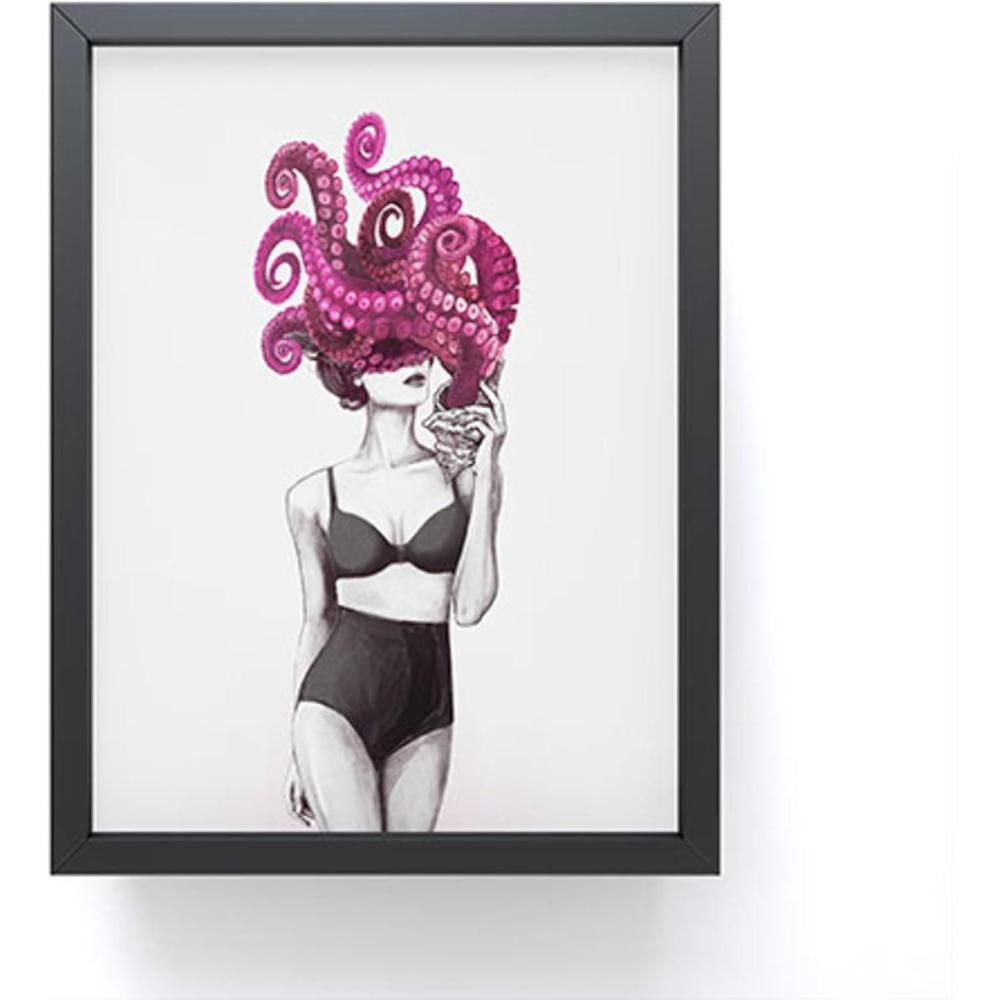 imageSociety6 Octopus Rainbow Framed Mini Art Print  Wall Decor by Laura Graves  Framed Small  Scale Work of Art with Gallery  Quality Ink 3 x 4 Light Maple FrameOcean Calling