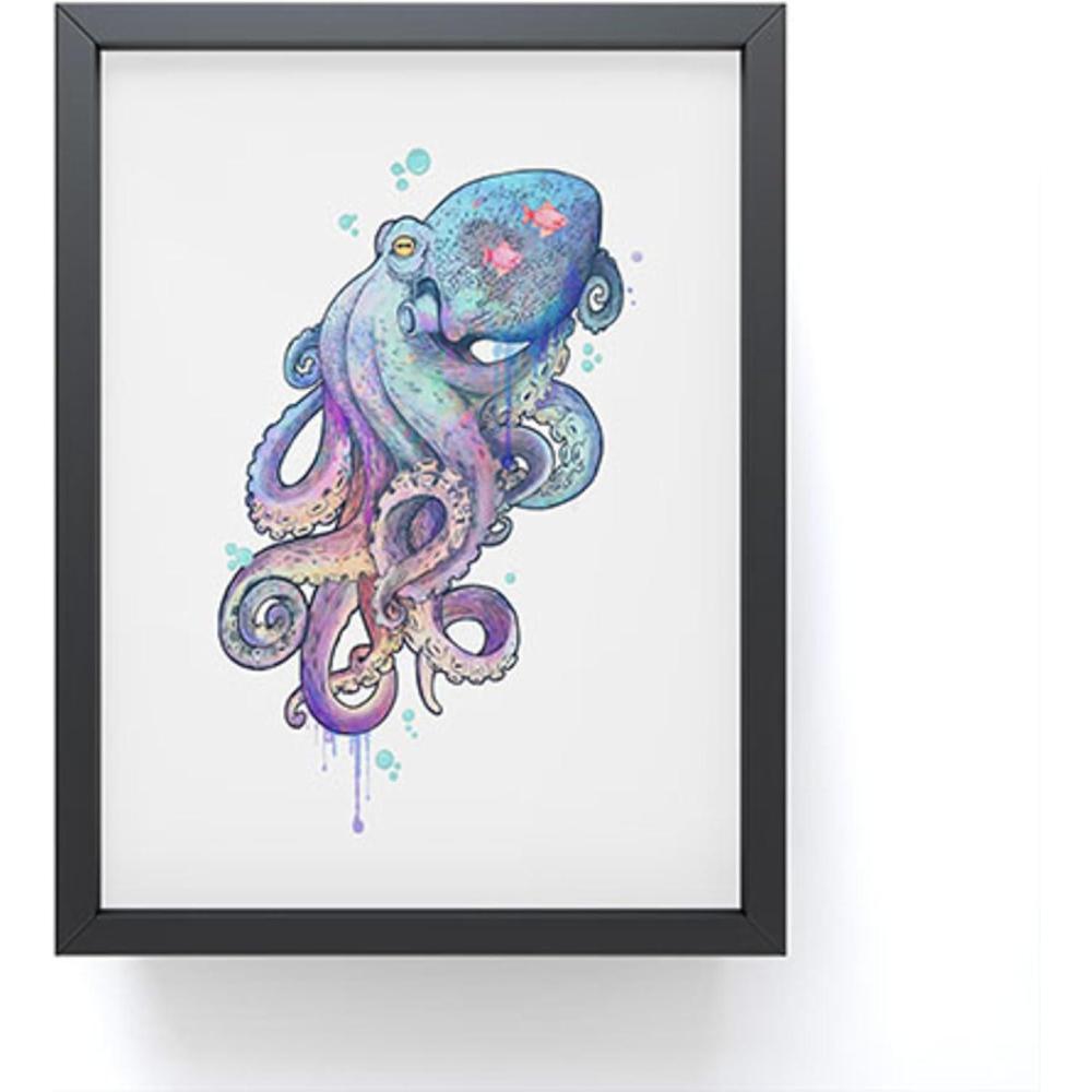 imageSociety6 Octopus Rainbow Framed Mini Art Print  Wall Decor by Laura Graves  Framed Small  Scale Work of Art with Gallery  Quality Ink 3 x 4 Light Maple FrameOctopus Rainbow