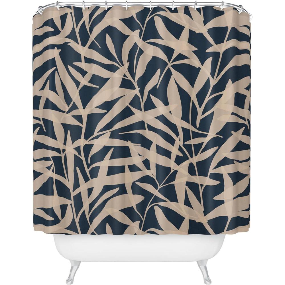 imageSociety6 Shower Curtain  Bathroom Decor by Alisa Galitsyna  Extra Long Fabric Shower Curtains for Bathroom 71 x 74 One Hundred Leaved Plant 9Organic Pattern Blue and Beige