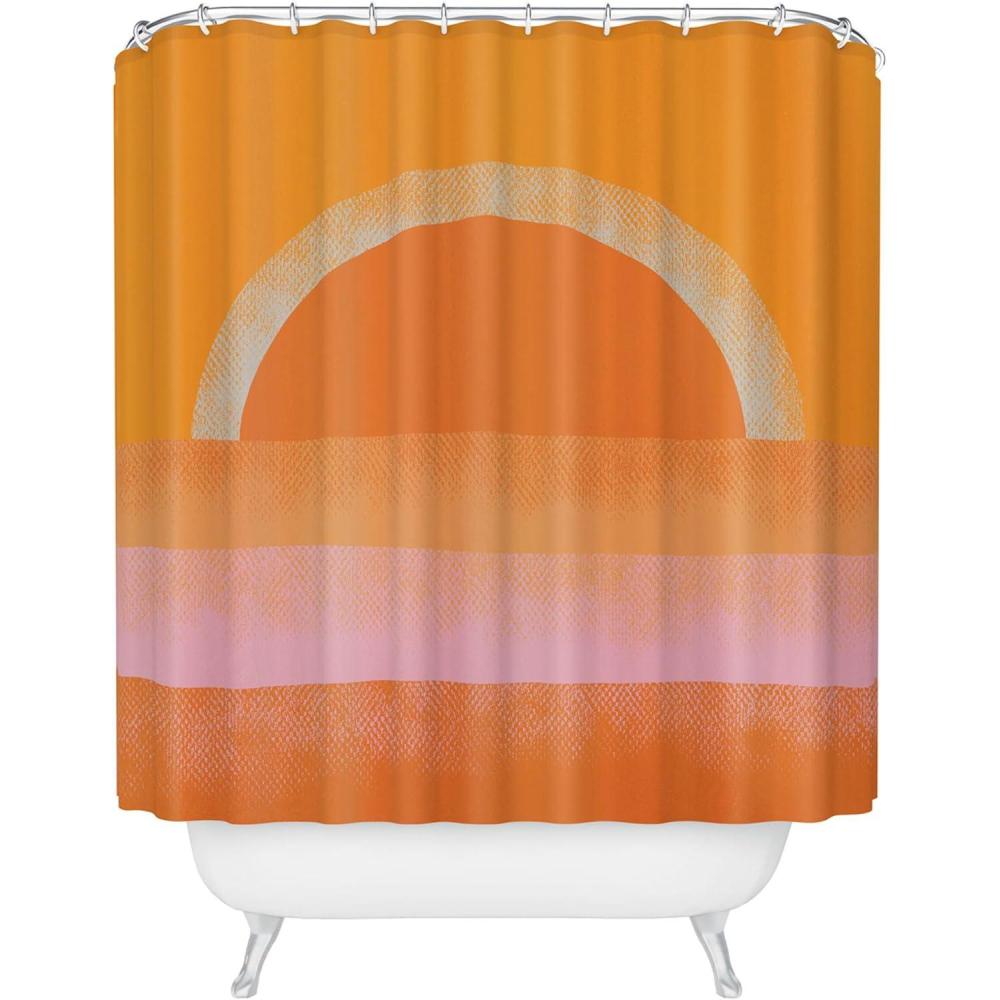 imageSociety6 Shower Curtain  Bathroom Decor by Alisa Galitsyna  Extra Long Fabric Shower Curtains for Bathroom 71 x 74 One Hundred Leaved Plant 9Warm Sunset