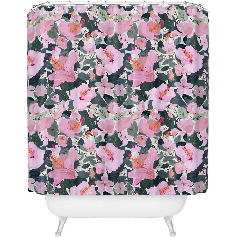 imageSociety6 Shower Curtain Bathroom Decor by Alison Janssen Extra Long Fabric Shower Curtains for Bathroom 72 x 69 Flower Stand BlueHi Hibiscus