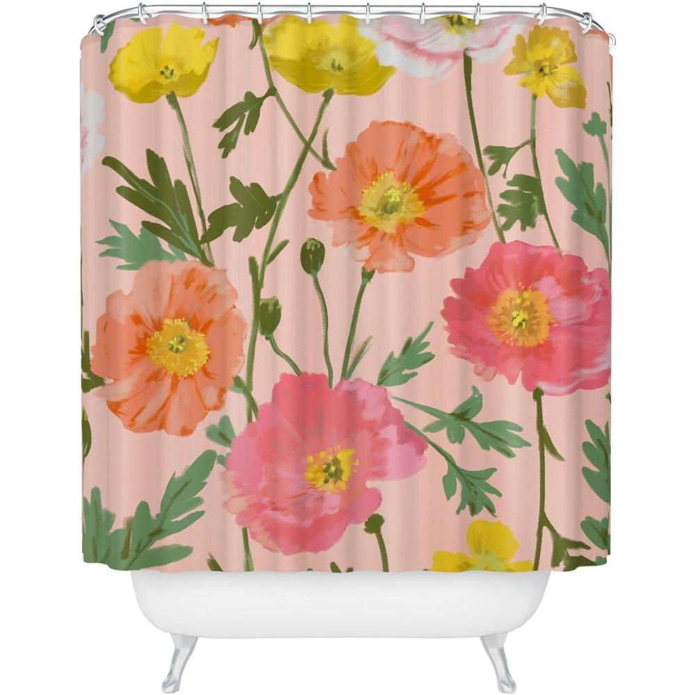 imageSociety6 Shower Curtain  Bathroom Decor by Alison Janssen  Extra Long Fabric Shower Curtains for Bathroom 72 x 69 Flower Stand  BlueLarge Poppy Coral