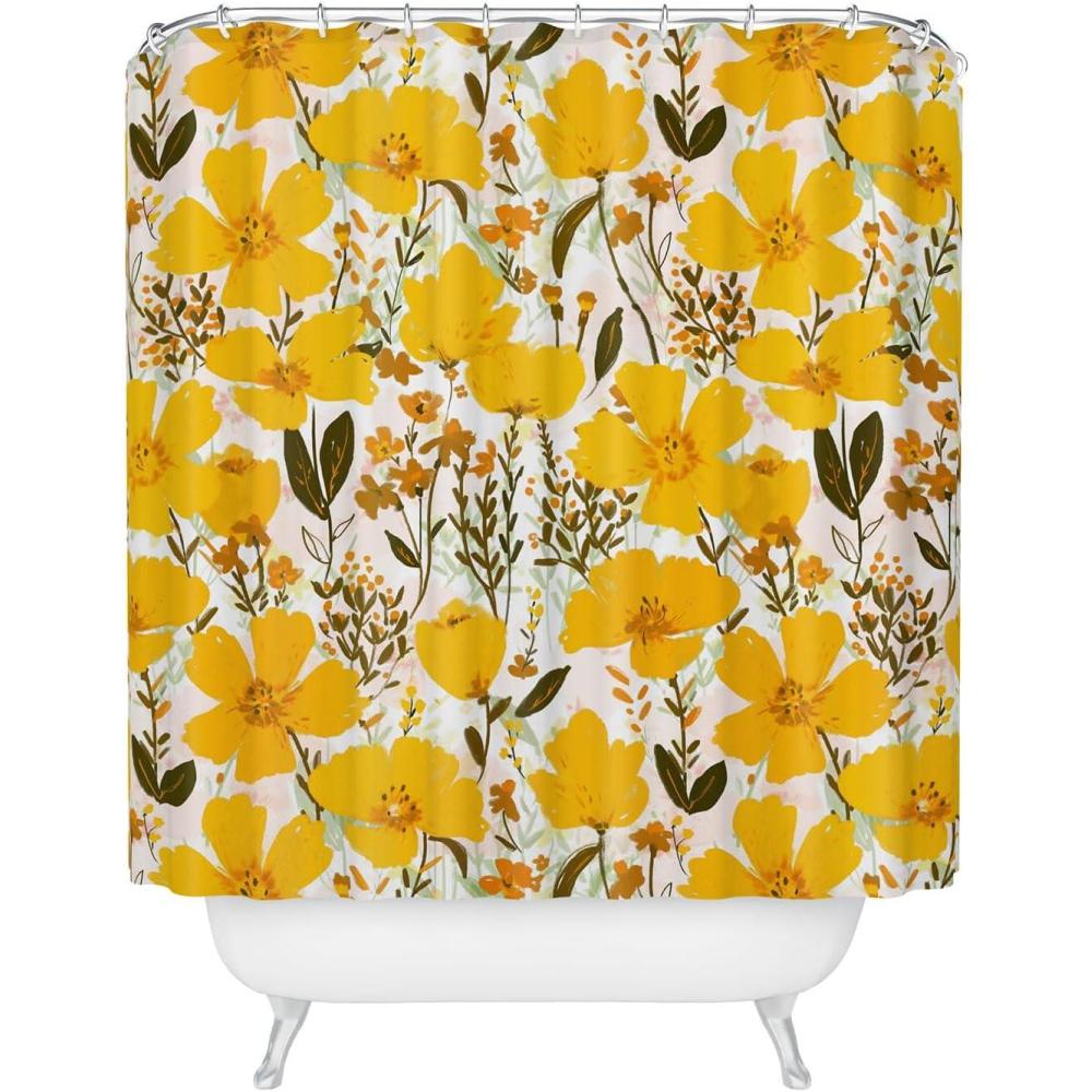 imageSociety6 Shower Curtain  Bathroom Decor by Alison Janssen  Extra Long Fabric Shower Curtains for Bathroom 72 x 69 Flower Stand  BlueYellow Roaming Wildflowers