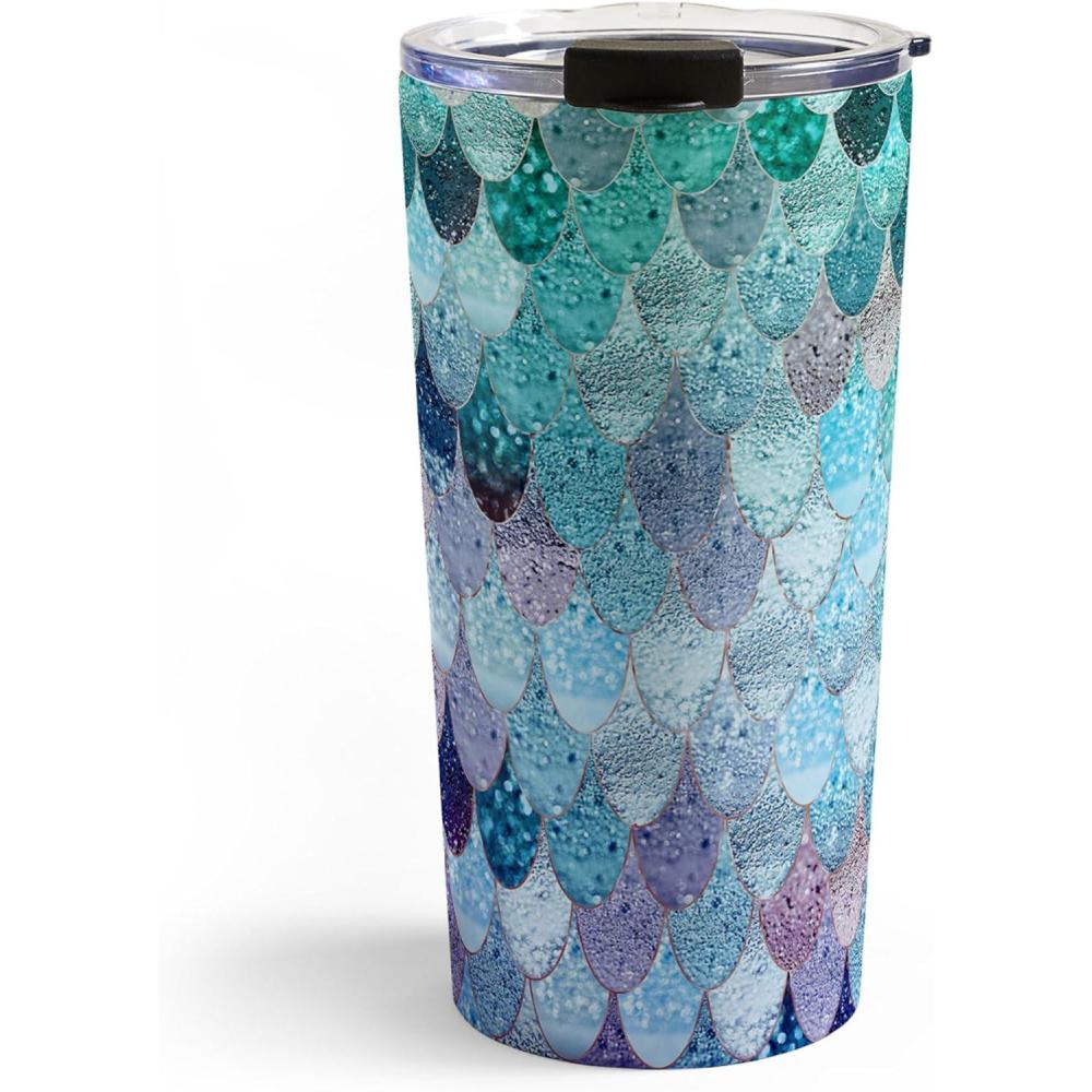 imageSociety6 Travel Mug Insulated Coffee Mugs with Lids by Monika Strigel 20 oz Reusable Coffee Cup DoubleWall Vacuum Insulated Coffee Tumbler Within The Tides Rose To GreySummer Mermaid II