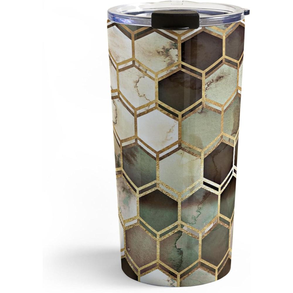 imageSociety6 Travel Mug Insulated Coffee Mugs with Lids by Monika Strigel 20 oz Reusable Coffee Cup DoubleWall Vacuum Insulated Coffee Tumbler Within The Tides Rose To GreyRugged Marble Earth Tones