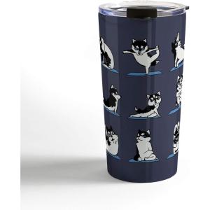 Society6 69799-trvlmg Huebucket Because Sloths Travel Mug, 20oz, Multi(Husky Yoga)