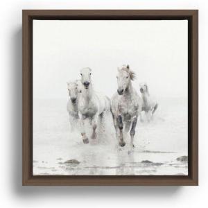 Society6 Camargue White Horses Running In Water – Nature Photography Canvas Print – Modern Wall Art by Eye Poetry Photography – Framed Canvas, Gallery-Quality Canvas with Fade-Resistant Ink, 20 X 20, Black(Walnut)