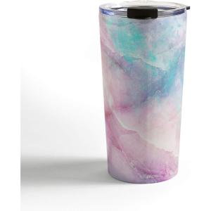 Society6 Emanuela Carratoni 70s Floral Theme Travel Mug, 20oz, 70s Floral Theme(Iridescent Marble)