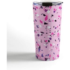 Society6 Emanuela Carratoni 70s Floral Theme Travel Mug, 20oz, 70s Floral Theme(Pink Terrazzo)