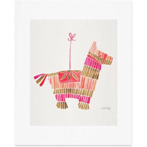 Society6 Herringbone Coral Art Print – Wall Decor by Cat Coquillette – Custom Trimmed Modern Wall Art Prints for Framing, 8” x 10”(Pinata Pink and Rose Gold)