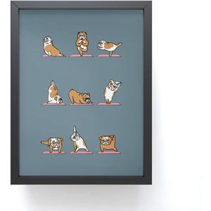 Society6 Husky Yoga Framed Mini Art Print – Wall Decor by Huebucket – Framed, Small-Scale Work of Art with Gallery-Quality Ink, 3” x 4”, White Frame(English Bulldog Yoga)
