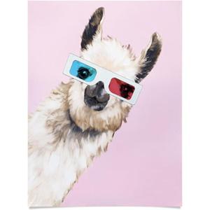 Society6 Llama Waves in Pink Wall Art – Wall Decor by Big Nose Work – Smooth Gloss Paper, 18″ x 24″(3D Glasses Llama)