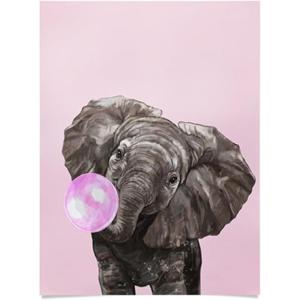 Society6 Llama Waves in Pink Wall Art – Wall Decor by Big Nose Work – Smooth Gloss Paper, 18″ x 24″(Baby Elephant Blowing Bubble)