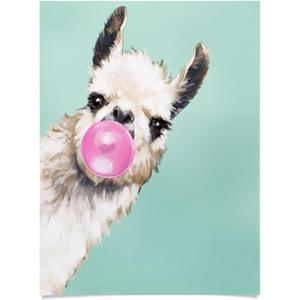 Society6 Llama Waves in Pink Wall Art – Wall Decor by Big Nose Work – Smooth Gloss Paper, 18″ x 24″(Bubblegum Llama in Green)