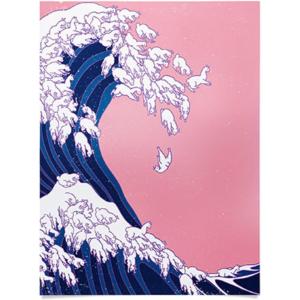 Society6 Llama Waves in Pink Wall Art – Wall Decor by Big Nose Work – Smooth Gloss Paper, 18″ x 24″(Llama Waves in Pink)