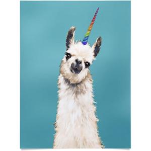 Society6 Llama Waves in Pink Wall Art – Wall Decor by Big Nose Work – Smooth Gloss Paper, 18″ x 24″(Unicorn Llama Blue)