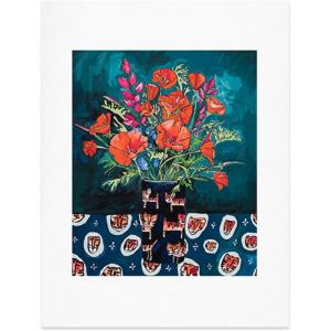 Society6 Nautical Striped Vase of Flowers Art Print – Wall Decor by Lara Lee Meintjes – Custom Trimmed Modern Wall Art Prints for Framing, 18” x 24”(California Summer Bouquet)