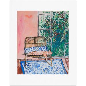 Society6 Nautical Striped Vase of Flowers Art Print – Wall Decor by Lara Lee Meintjes – Custom Trimmed Modern Wall Art Prints for Framing, 18” x 24”(Napping Ginger Cat in Pink Jungle Garden Room)