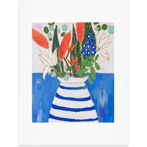 Society6 Nautical Striped Vase of Flowers Art Print – Wall Decor by Lara Lee Meintjes – Custom Trimmed Modern Wall Art Prints for Framing, 18” x 24”(Nautical Striped Vase of Flowers)