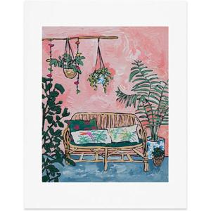 Society6 Nautical Striped Vase of Flowers Art Print – Wall Decor by Lara Lee Meintjes – Custom Trimmed Modern Wall Art Prints for Framing, 18” x 24”(Rattan Bench in Painterly Pink Jungle Room)