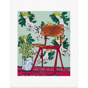 Society6 Nautical Striped Vase of Flowers Art Print – Wall Decor by Lara Lee Meintjes – Custom Trimmed Modern Wall Art Prints for Framing, 18” x 24”(School Chair and Mint Cockatoo Wallpaper)