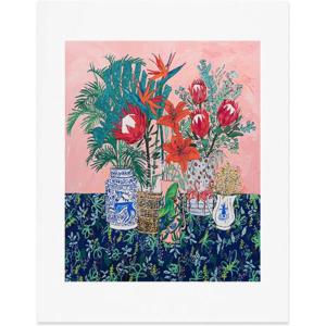 Society6 Nautical Striped Vase of Flowers Art Print – Wall Decor by Lara Lee Meintjes – Custom Trimmed Modern Wall Art Prints for Framing, 18” x 24”(The Domesticated Jungle)