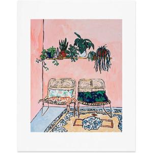 Society6 Nautical Striped Vase of Flowers Art Print – Wall Decor by Lara Lee Meintjes – Custom Trimmed Modern Wall Art Prints for Framing, 18” x 24”(Two Chairs and a Napping Ginger Cat)