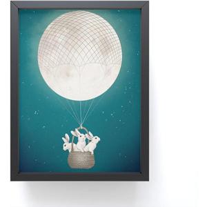 Society6 Octopus Rainbow Framed Mini Art Print – Wall Decor by Laura Graves – Framed, Small – Scale Work of Art with Gallery – Quality Ink, 3” x 4”, Light Maple Frame(Moon Bunnies)